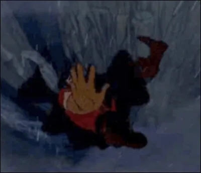 Lors de la chute mortelle de Gaston, avant sa mort, que peut-on voir dans ses yeux ?