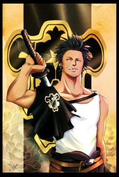 Les personnes disposants d'un grimoire peuvent aspirer à devenir un chevalier-mage. Pour ceci, ils doivent intégrer une compagnie. Je vous présente le capitaine du Taureau Noir, l'une des 9 compagnies du royaume de Clover. Comment s'appelle ce capitaine ?