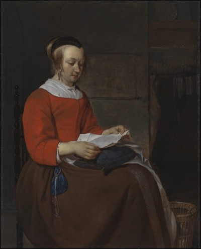 Quel peintre hollandais du XVIIe a réalisé le tableau "Jeune femme assise lisant une lettre" ?
