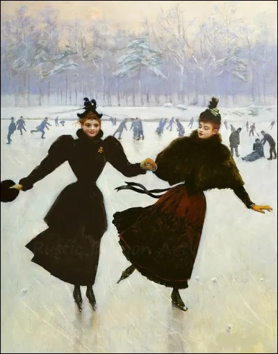 Jolie patineuse revêtue d'une cape, tableau du peintre :