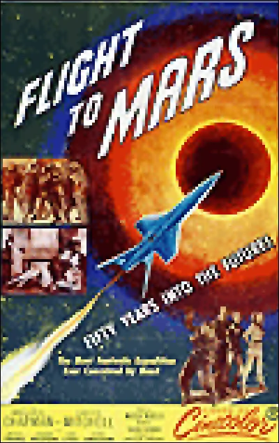 Quel procédé artistique est utilisé sur l'affiche de ce film d'anticipation racontant la conquête de Mars pour montrer des scènes du film ?