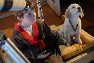 Comment s'appelle le chiot à côté du petit garçon ?