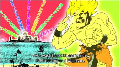 Alors que la France reprend ses essais nucléaires, il tourne un reportage pour le 50e anniversaire du bombardement d'Hiroshima. Quel en est le titre ?