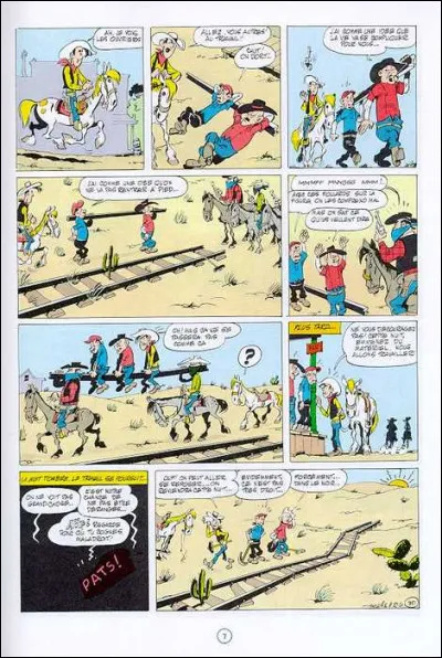 Année : 1957
Personnages : Bison Accroupi, Entrecote Harry, Affreux vautour...
Mots-Clés : Travaux/Diligence/Duel/Indien.
Ça peut aider : L'histoire s'inspire d'une véritable construction. 
Quel est le titre de cet album ?