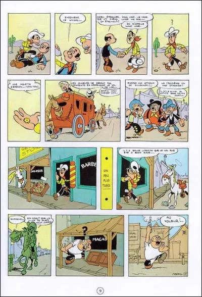 Année : 1951
Personnages : Cigarette Cæsar, Jolly Jumper, Lucky Luke...
Mots-Clés : Père et fils/Cambriolage/Train/Or.
Ça peut aider : Lucky Luke se rend au Mexique au cours de cet album. 
Quel est le titre de cet album ?