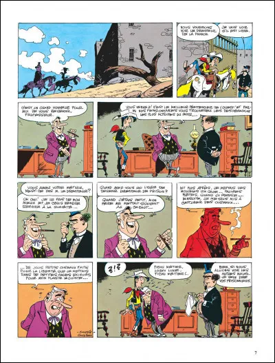 Année : 1975
Personnages : Otto Von Himbeergeist, Averell, Joe...
Mots-Clés : Psychanalyste/Ferme/Honnête/Banque. 
Ça peut aider : Averell se différencie de ses frères dans cet album. 
Quel est le titre de cet album ?