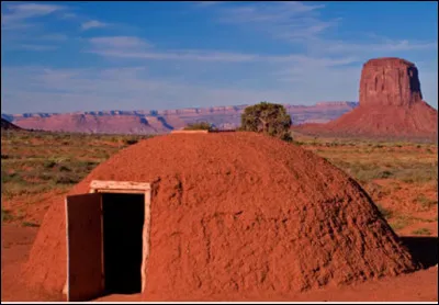 Quel est le nom de cet habitation traditionnelle des Navajos construite en bois et recouverte de terre ?