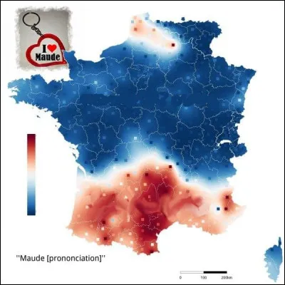 Prenons l'exemple des deux mots "mode" et "Maude" (prénom). Dans quelles régions sur la carte les deux seront prononcés sans distinction ?