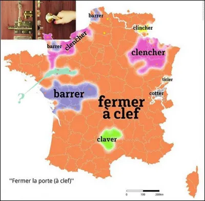 Il y a un choix conséquent pour "fermer à clef". Quel est le terme employé dans la région en vert-pomme (vers la Mayenne) ?