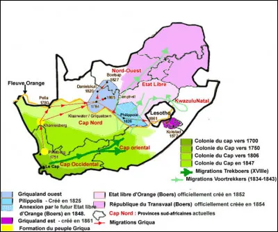 A l'issue des guerres contre la France révolutionnaire et napoléonienne (1792-1815), le Congrès de Vienne de 1814-1815 reconnaît au Royaume-Uni un territoire sud-africain. Il s'agit de