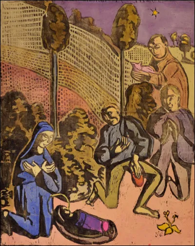 Quel artiste ayant fait partie de l'école de Pont-Aven, finit par se brouiller avec Gauguin, et dont on voit ici une gravure sur bois représentant "L'adoration des bergers" ?