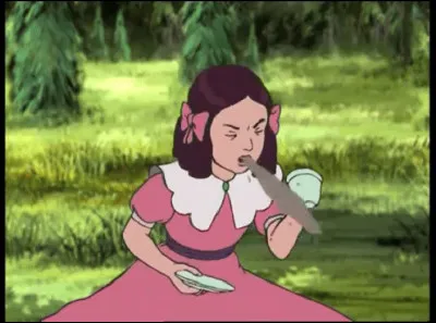 Dans l'épisode "Le thé", qu'a-t-elle mis à l'intérieur de la théière pour faire croire que c'est de l'eau pure ?