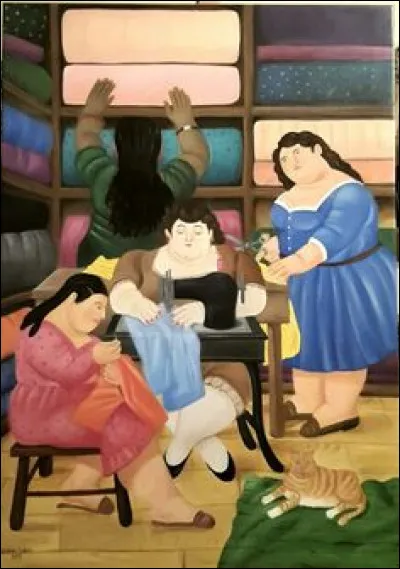 Au premier plan une femme en rose coud sur un tabouret. Qui est son peintre ?