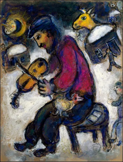 Qui a peint "Le Violoniste au coq" assis sur son tabouret ?