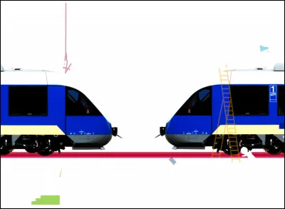 Deux trains, T et R roulent en sens inverse l'un de l'autre et à la même vitesse, parcourent le même trajet et le même nombre d'arrêts.
Quand vont-ils se percuter?