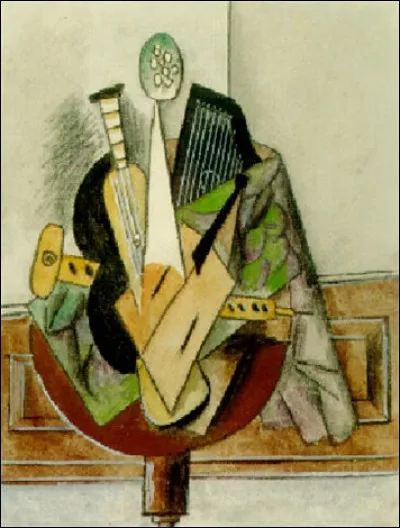 Qui a peint "Instruments de musique et compotier sur un guéridon" ?