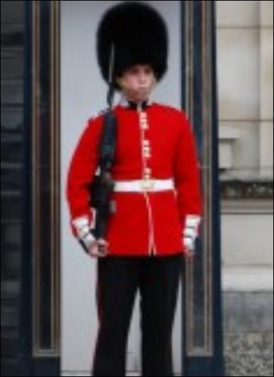 En quoi est fait le chapeau de ce garde ?