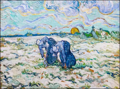 Quel peintre est l'auteur du tableau "Deux paysannes dans un champ enneigé" ?
