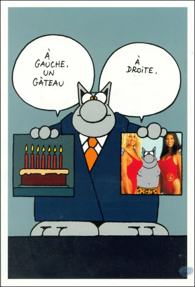 Le Chat a pensé à ton anniversaire : à gauche, le gâteau, à droite :