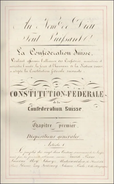 Quelle est l'année de la première constitution fédérale ?