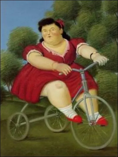 Voici une femme en rouge qui fait du vélo ! À qui appartient cette toile ?