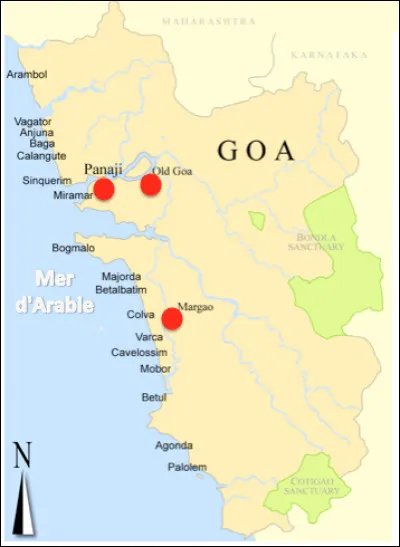 Quelle est la capitale de l'État de Goa, ville située sur les rives de la mer d'Arabie ?