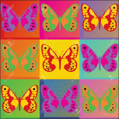 Quel artiste du pop art a réalisé cet ensemble de papillons colorés ?