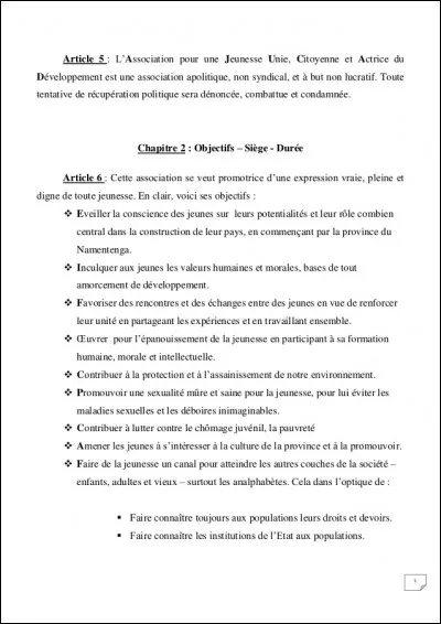 Comment appelle-t-on l'ensemble des articles fondateurs de l'association ?
