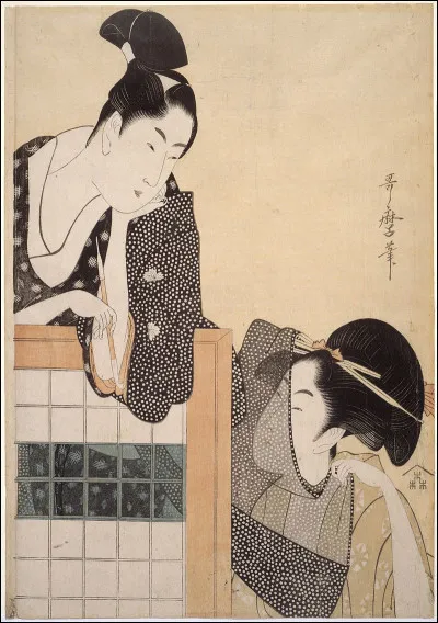 Qui est l'auteur de l'estampe japonaise "Couple au paravent" ?