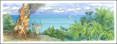 Le jour suivant son naufrage, il fait du feu dans l'île avec un bout de verre. Qui rencontre-t-il juste après ?