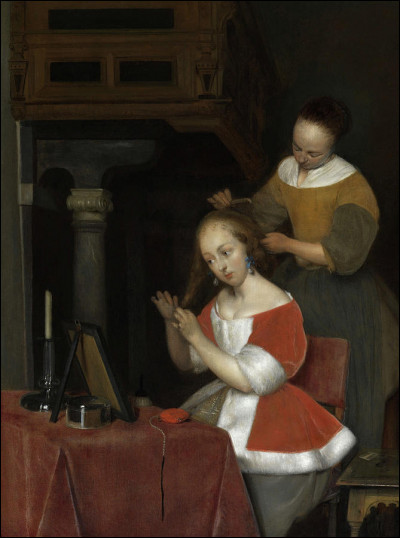 Quel peintre hollandais du XVIIe est l'auteur du tableau "Femme à sa toilette" ?