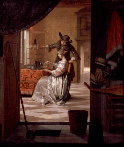 Quel peintre hollandais du XVIIe a réalisé le tableau "Couple avec perroquet" ?