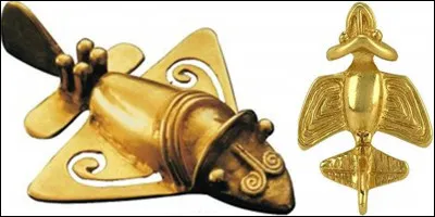 Certains disent que ces objets représentent es oiseaux, des insectes D'autres disent que ces objets représentent des objets qui n'apparaîtront que bien plus tard dans l'histoire de l'humanité. Ce sont les figurines « Quimbaya ».
Pour certains d'entre eux, quels objets représenteraient-ils ?