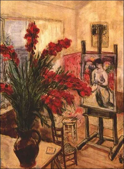 Qui a peint "L'atelier de l'artiste avec vase de glaïeuls " ?