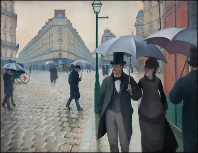 Qui est l'auteur de ce tableau dont le titre est ''Rue de Paris, temps de pluie'' ?