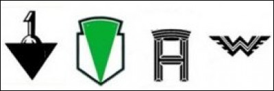 Ces 4 logos ont été stylisés, rassemblés pour n'en donner qu'un au bout d'un siècle (en 1985) : celui d'une marque germanique toujours actuelle. Laquelle ?