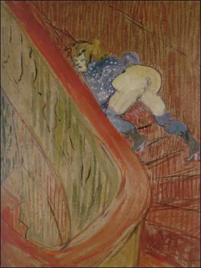 Sa toile se nomme "Dans les escaliers de la rue des moulins" :