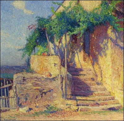 Qui est l'auteur du tableau "Maison avec vignoble et escalier" ?