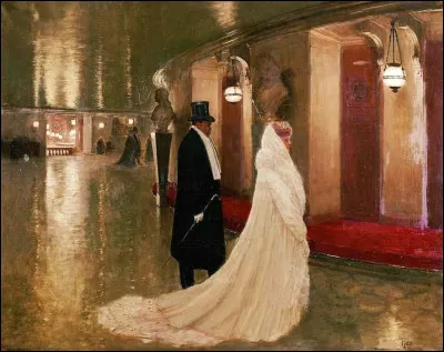 Qui a peint ce "Couple élégant à l'entrée de l'Opéra de Paris" ?
