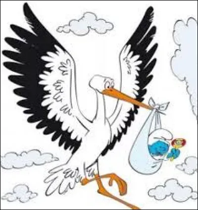 Quel oiseau dépose Bébé Schtroumpf devant une porte dans leur village ?