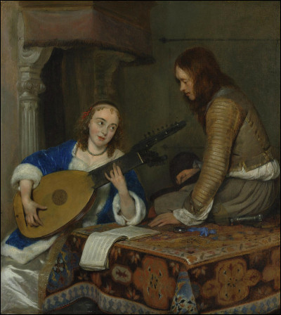 Quel peintre hollandais du XVIIe a réalisé le tableau "Femme jouant du luth" ?