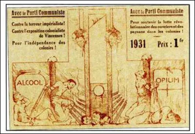 1931 (2) > Il y eut peu d'opposants à l'Exposition Coloniale évoquée : une contre-exposition [où ?] qui attira ... personnes (contre ... visiteurs pour celle de Vincennes)