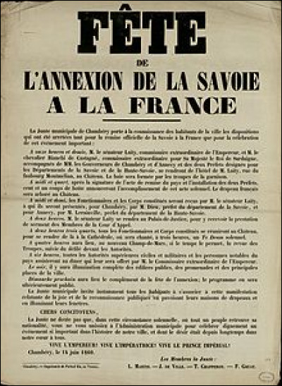 Sous le règne de quel souverain s'est produite l'annexion de la Savoie et de Nice à la France ?