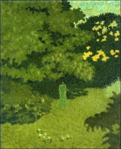 Qui a représenté cette "Femme dans une robe verte, dans un jardin" ?