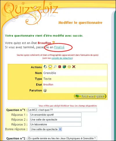 Les quiz qui possèdent un trop grand nombre de fautes sont :