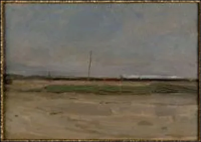 Qui a peint "Paysage de polders avec un train et un petit moulin à vent à l'horizon" ?