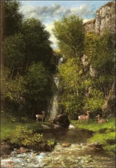 Qui a peint "Une famille de cerfs dans un paysage avec une cascade" ?