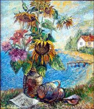 Qui a peint "Bouquet de tournesols avec paysage" ?