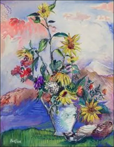 Qui a peint "Fleurs et coquillages dans un paysage de montagne" ?