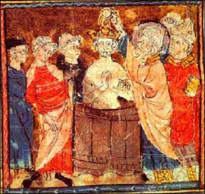 Qui voit-on sur cette image du baptême de Clovis ?